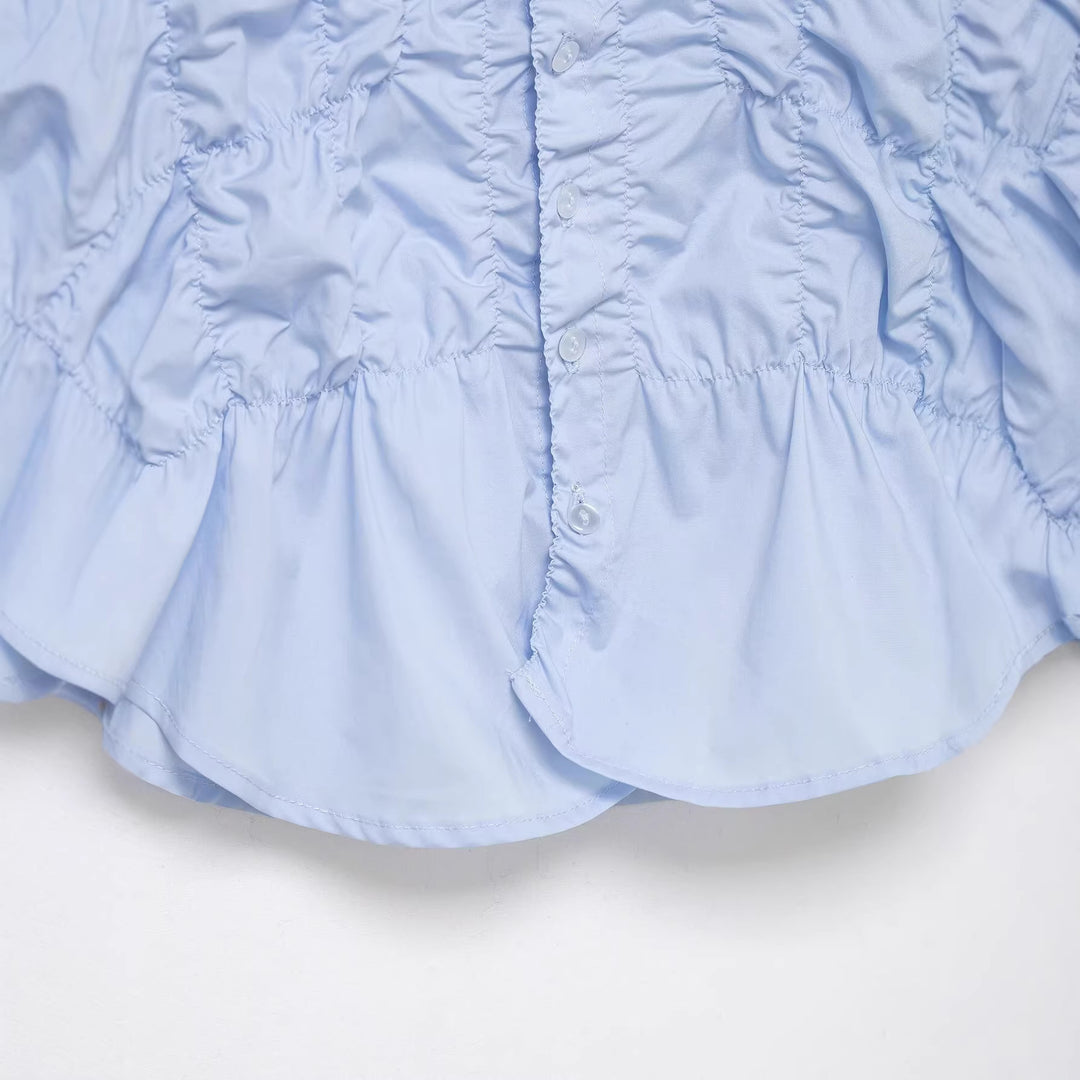 Women lightly fitted blouse with gathering and ruffle peplum Mune Fashion