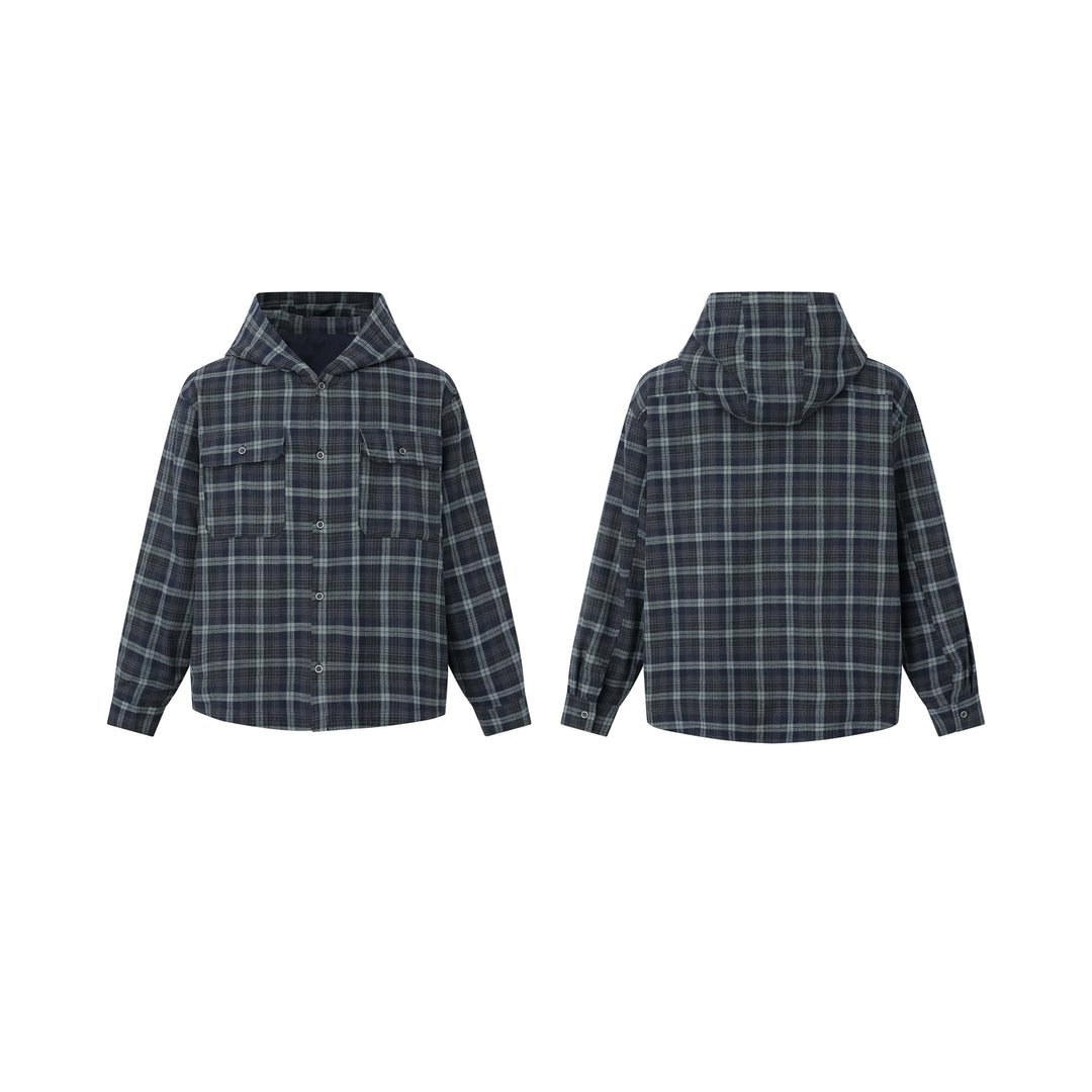 Men's check overshirt with hood, padded shirt jacket and patch pockets Mune Fashion