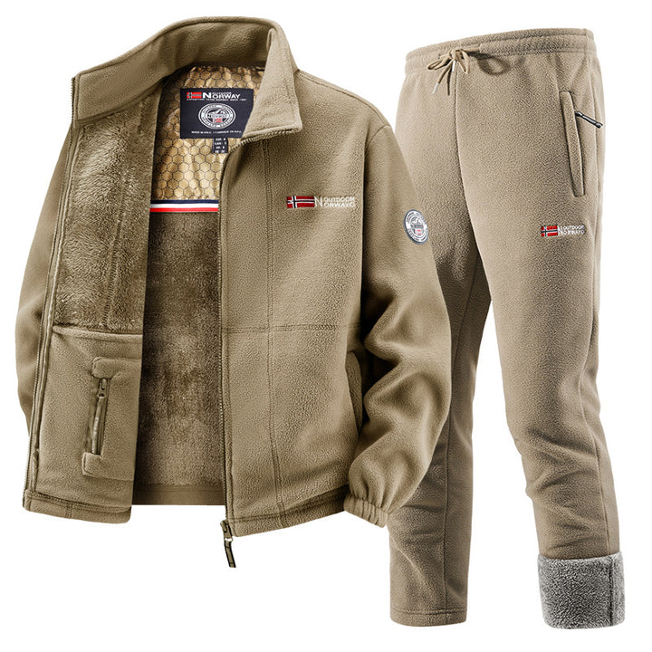 Men's Thermal Fleece Set with Hooded Jacket, Sherpa-lined and Elastic Jogging Pants Mune Fashion