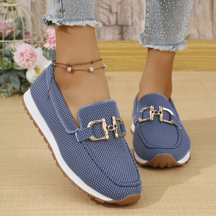 Ladies Breathable Mesh Slippers with Decorative Metal Buckle Mune Fashion