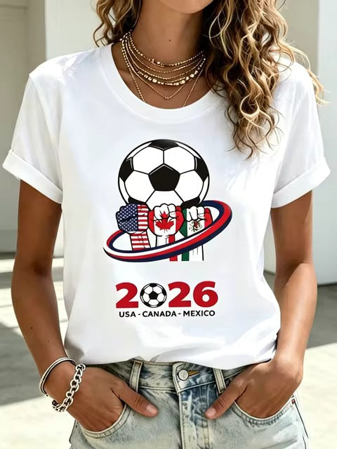 Ladies casual fan t-shirt with football world cup motif and country flags print Mune Fashion