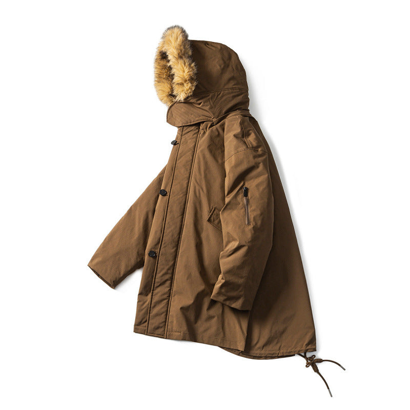 Men's Quilted Parka in Fish Tail Cut with Detachable Faux Fur Hood and Thermal Lining Mune Fashion