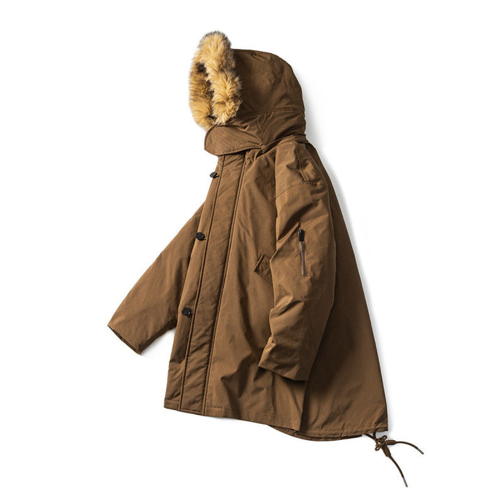Men's Quilted Parka in Fish Tail Cut with Detachable Faux Fur Hood and Thermal Lining Mune Fashion