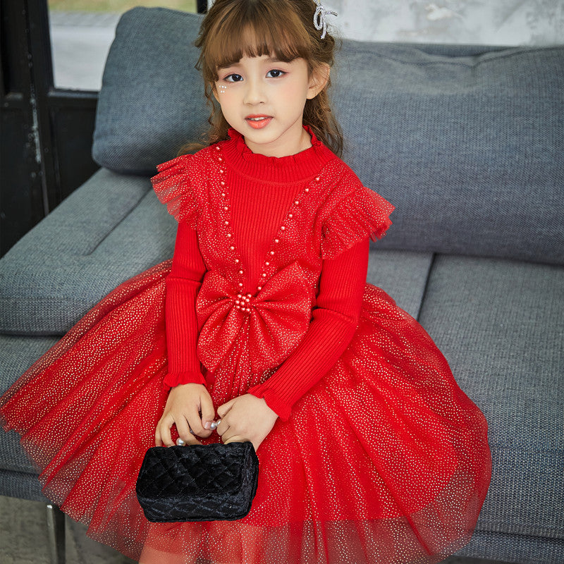 Girls Festive Tulle Dress with Sequins and Bow Detail Mune Fashion