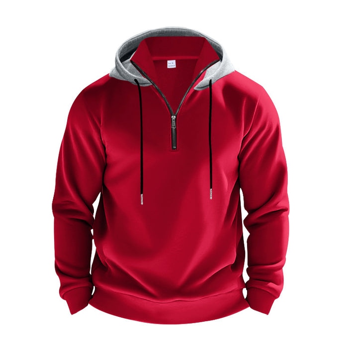 Men's sporty hoodie sweatshirt with short front zipper, contrast-lined hood and elastic ribbed cuffs Mune Fashion