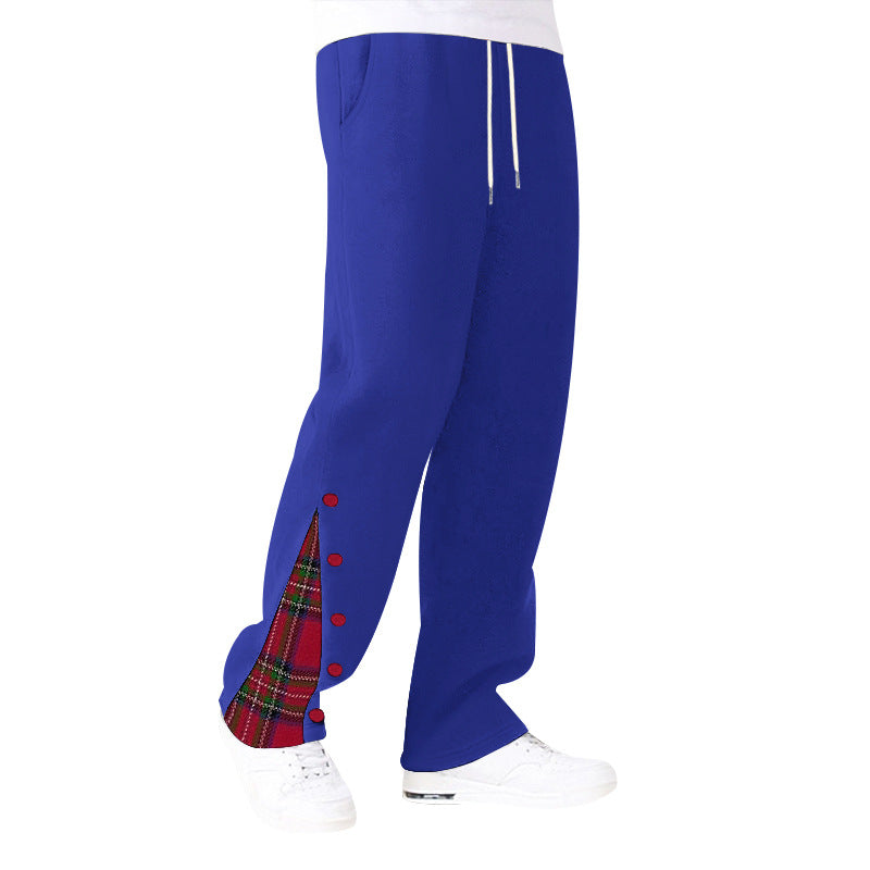 Women’s loose sweat jogging pants with decorative check insert and side button placket Mune Fashion