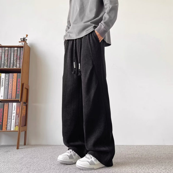 Men's Relaxed Lounge Pants with Drawstring and Herringbone Texture Mune Fashion
