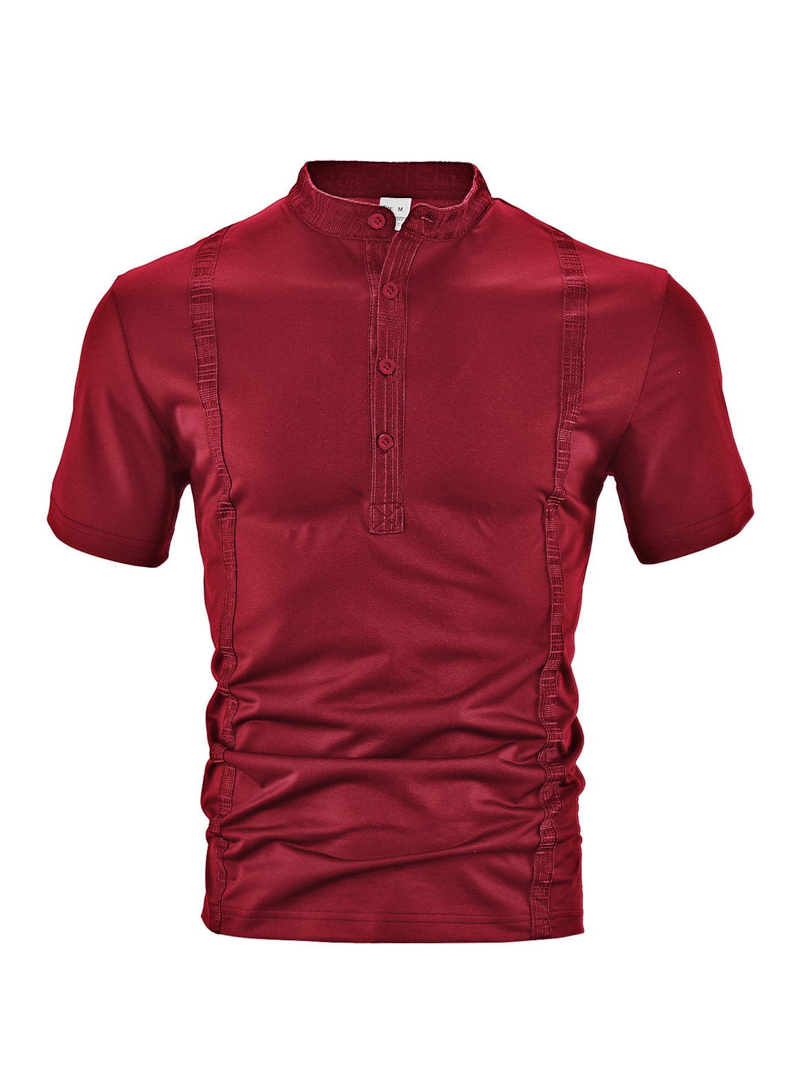 Men's short sleeve stand collar shirt with concealed button placket, decorative piping and fitted silhouette Mune Fashion