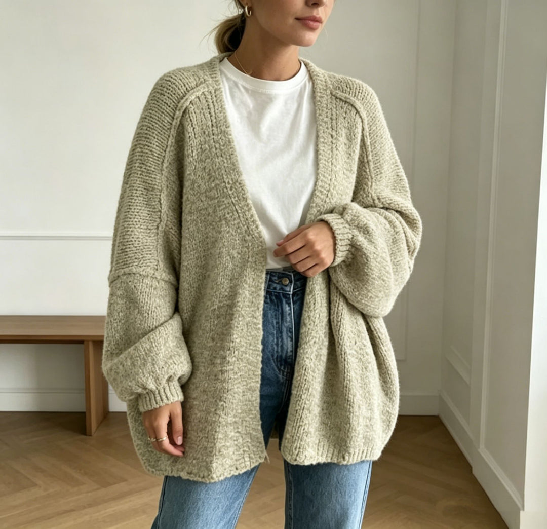 Women's Oversized Chunky Knit Cardigan with Wide Sleeve Mune Fashion