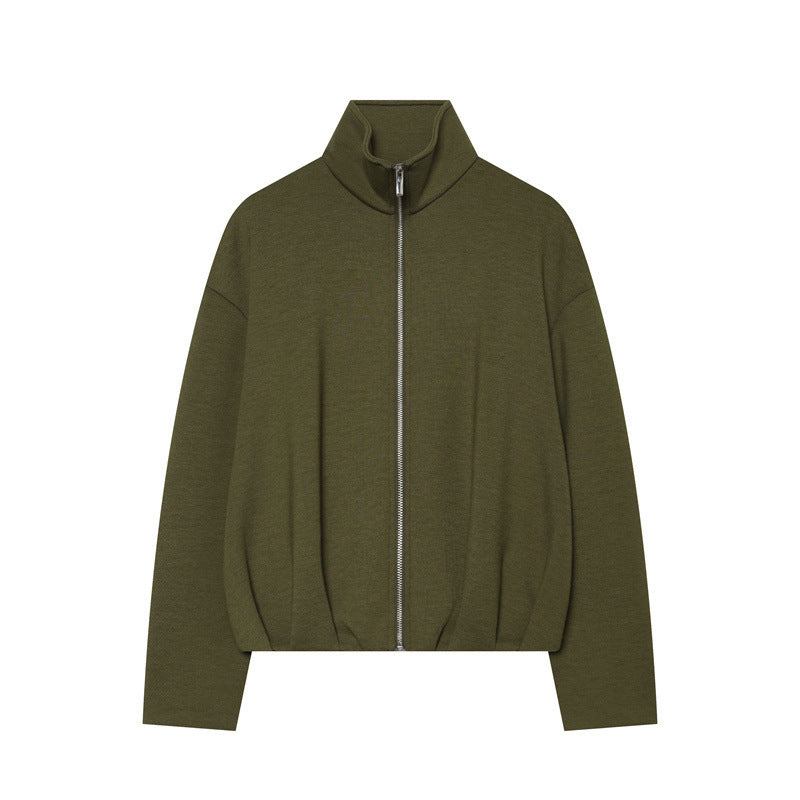 Women Lightweight Zip Cardigan with Stand-Up Collar and Boxy Silhouette Mune Fashion