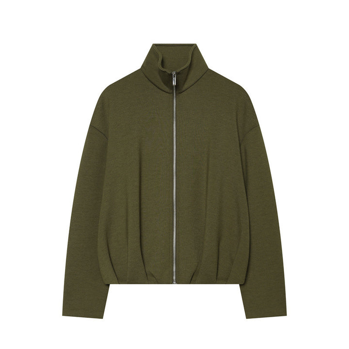 Women Lightweight Zip Cardigan with Stand-Up Collar and Boxy Silhouette Mune Fashion