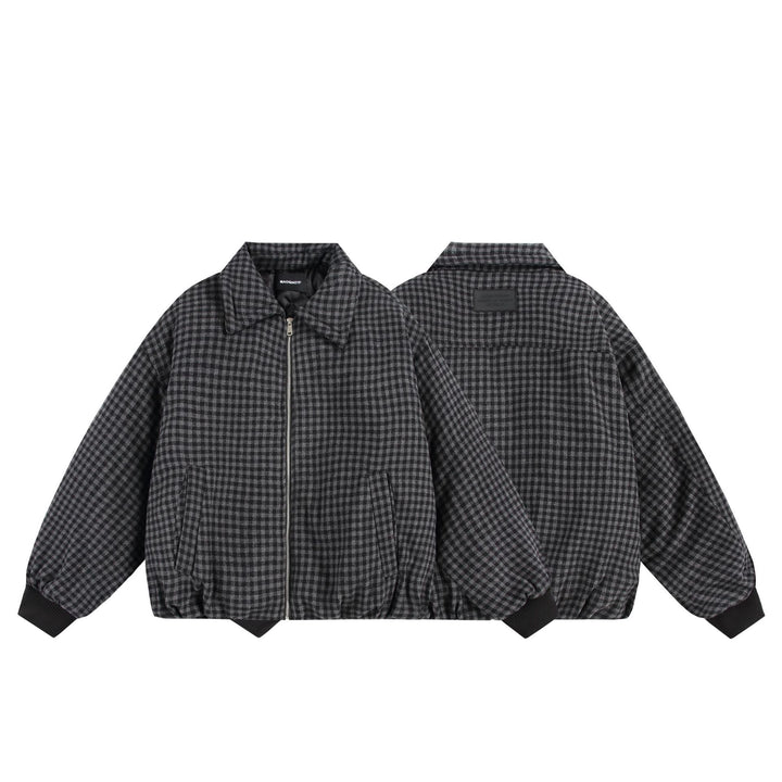 Unisex Boxy-Check Quilted Jacket with Zipper and Elastic Hem Mune Fashion