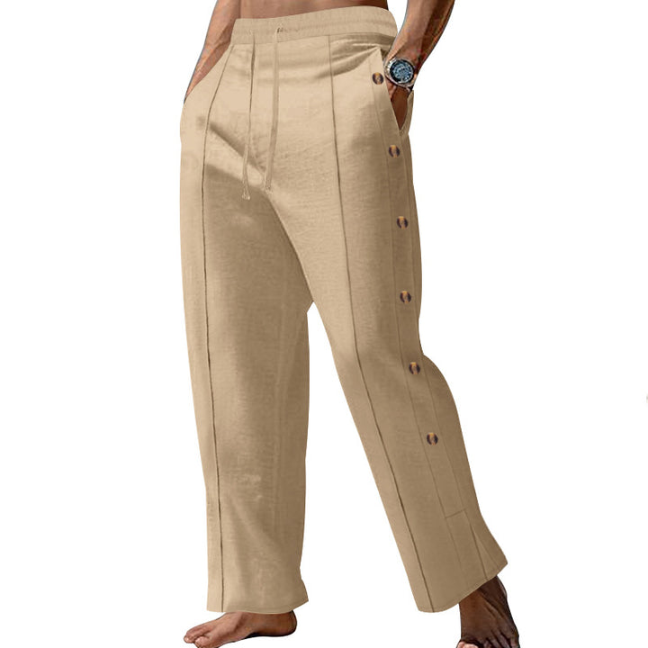 Men's nautical relaxed trousers with wide leg, elastic drawstring waistband and side button placket Mune Fashion