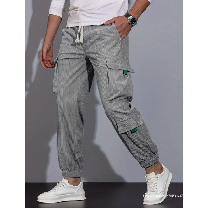 Men's Cord Cargo Jogging Pants with Elastic Waistband, Drawstring & Multiple Pockets Mune Fashion