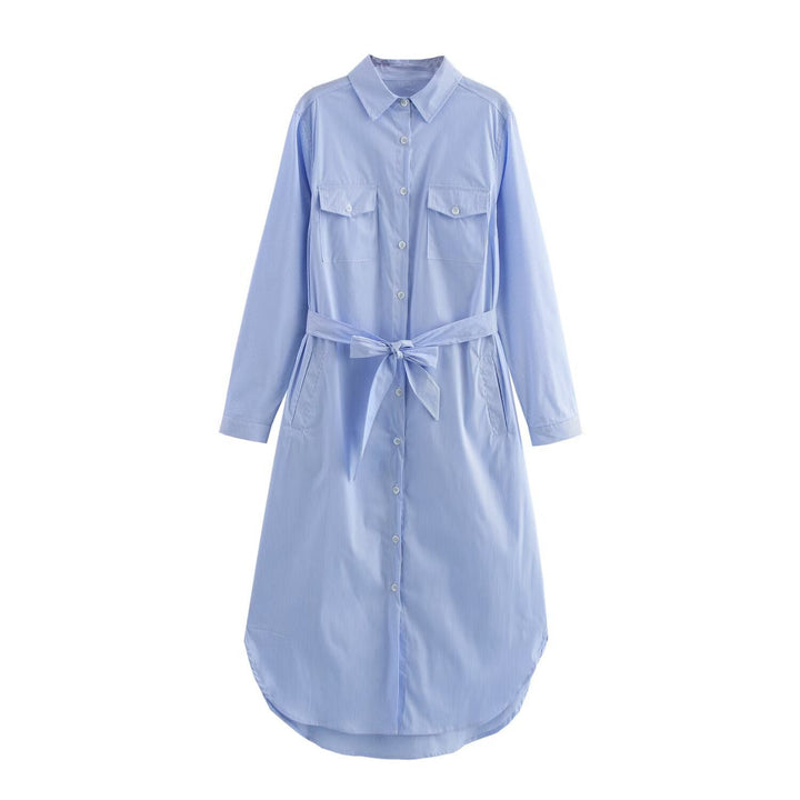 Women’s Shirt Dress with Waist Belt and Chest Pockets Mune Fashion