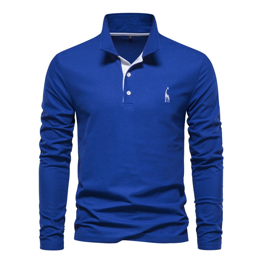 Men's Long Sleeve Polo Shirt with Modern Collar and Breathable Cotton Quality Mune