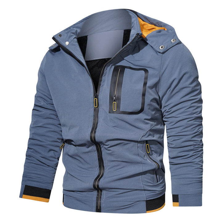 Men's lightweight technical hooded jacket with waterproof chest pocket and ribbed contrast cuffs Mune Fashion