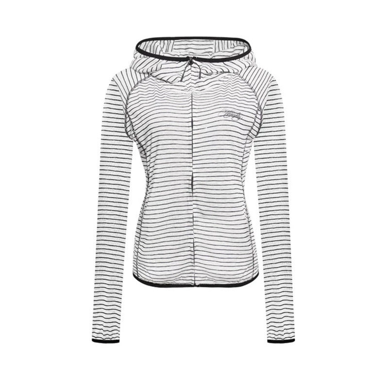 Women's Lightweight Hoodie Zip Jacket in Striped Look with Fitted Cut and Raglan Sleeves Mune Fashion