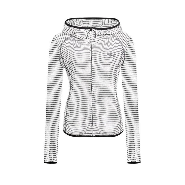 Women's Lightweight Hoodie Zip Jacket in Striped Look with Fitted Cut and Raglan Sleeves Mune Fashion