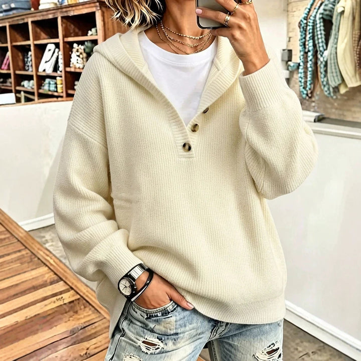 Women Comfortable Knit Sweater with Hood Mune Fashion