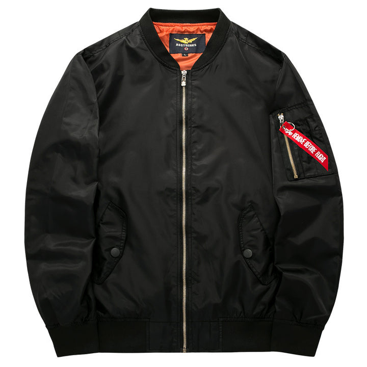 Men's Modern Nylon Bomber Jacket with Contrasting Lining, Sleeve Zipper Pocket and Ribbed Cuffs Mune Fashion
