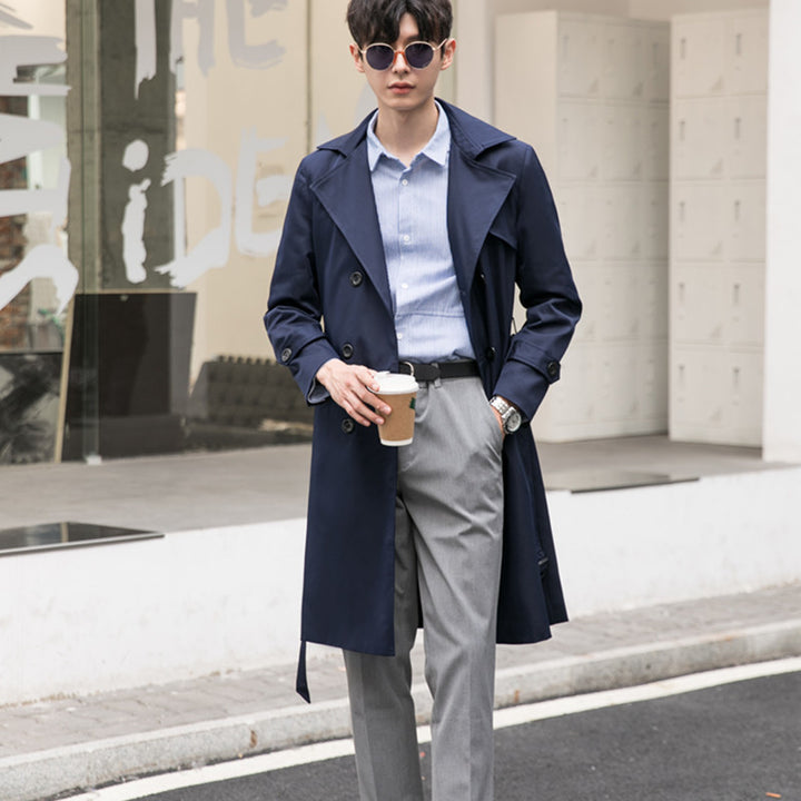 Men's elegant fitted trench coat with double button placket and tie belt Mune Fashion
