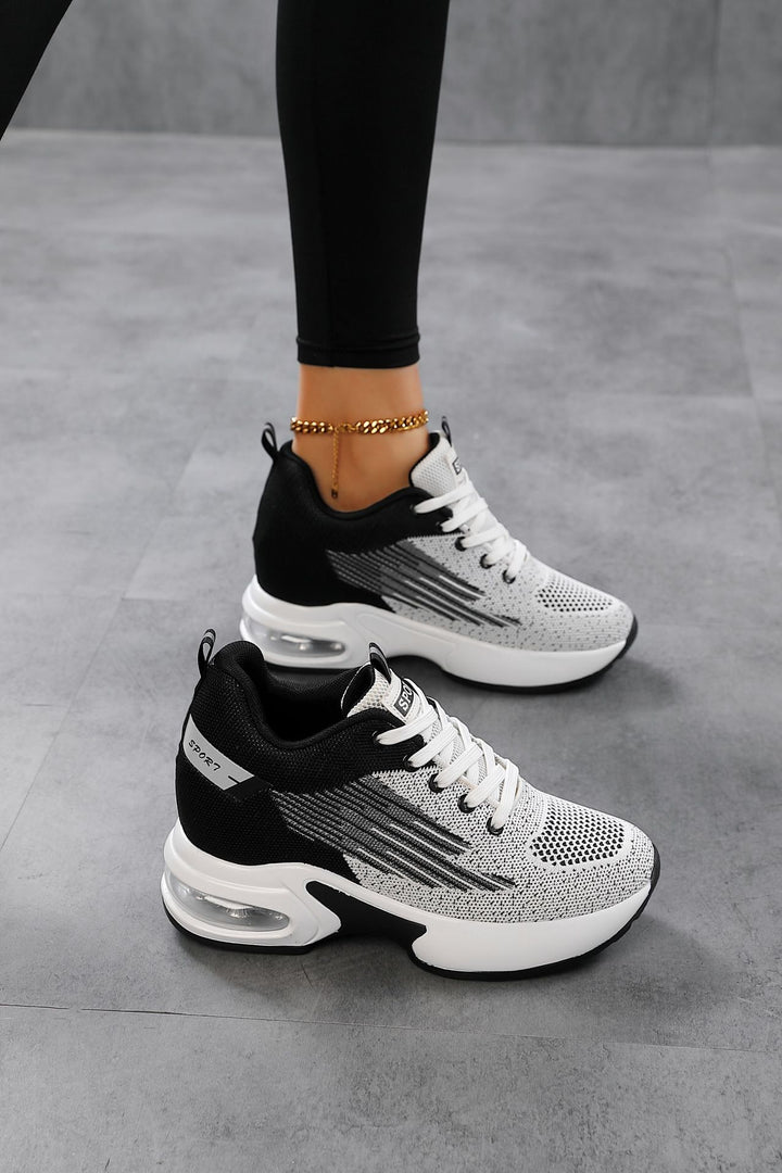 Women's Stylish Platform Sneakers with Air Cushioning and Knitted Breathable Upper Mune Fashion
