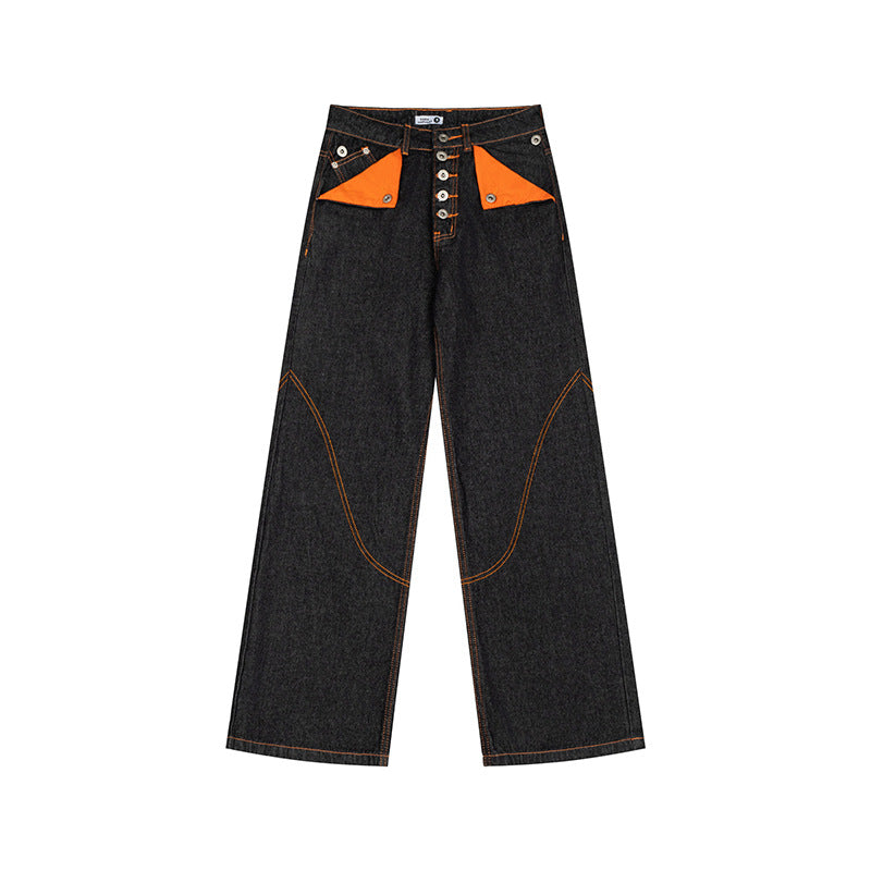 Women's High-Waist Wide-Leg Jeans with contrast pockets and decorative stitching Mune Fashion