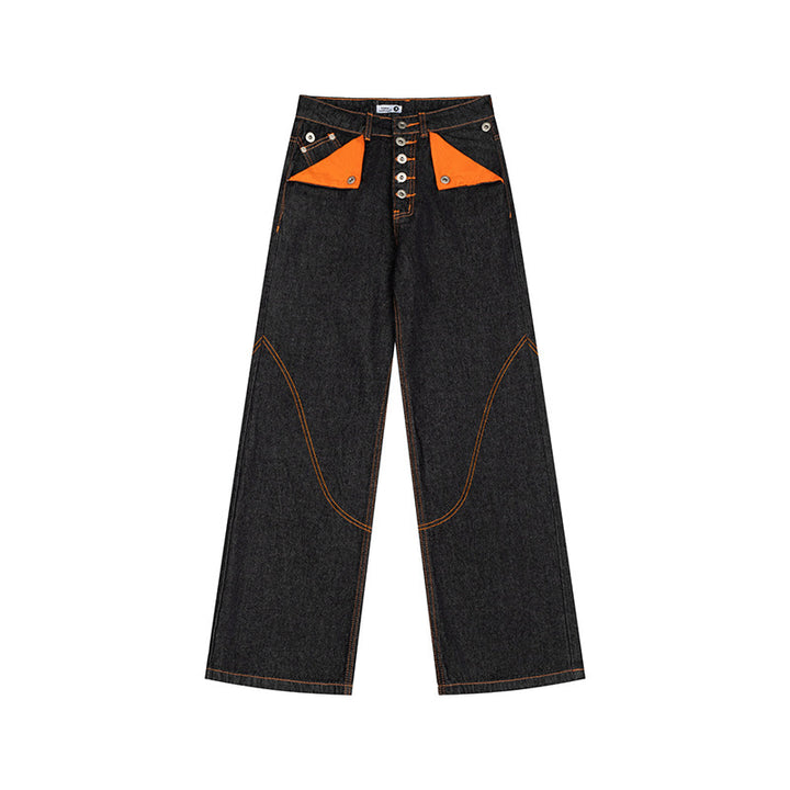 Women's High-Waist Wide-Leg Jeans with contrast pockets and decorative stitching Mune Fashion