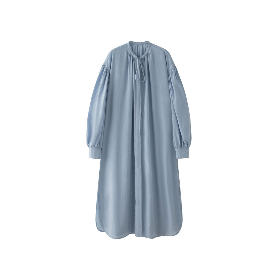Ladies Soft Oversized Maxi Dress with Tied Collar and Balloon Sleeves Mune Fashion