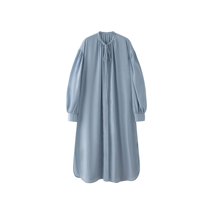Ladies Soft Oversized Maxi Dress with Tied Collar and Balloon Sleeves Mune Fashion