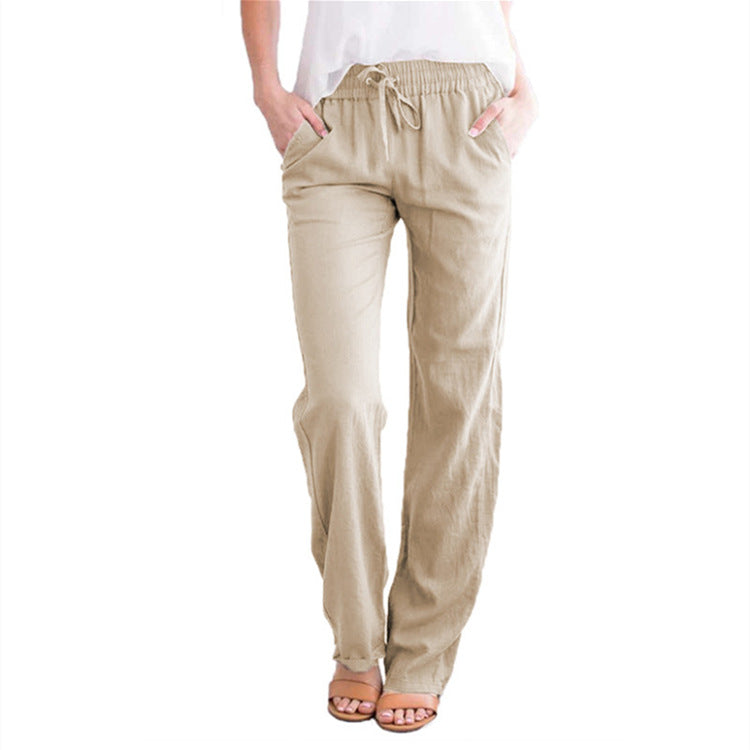 Women's lightweight linen pants with elastic waistband and wide leg Mune Fashion