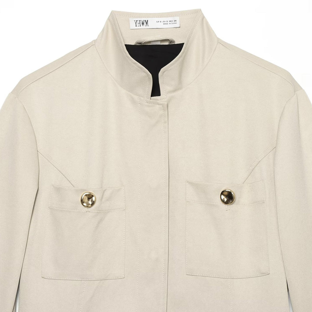 Women's Lightweight Field Jacket in Safari Style with Stand-Up Collar and Four Flap Pockets Mune Fashion
