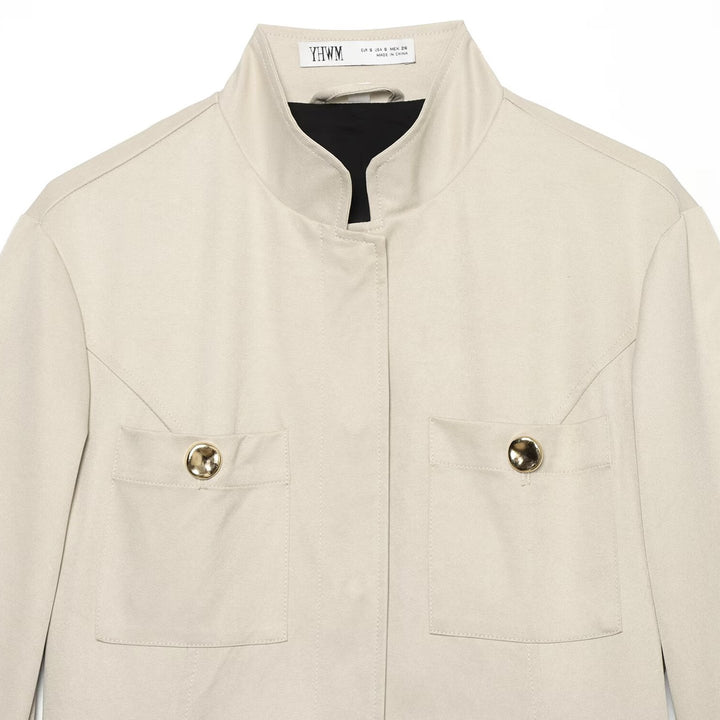 Women's Lightweight Field Jacket in Safari Style with Stand-Up Collar and Four Flap Pockets Mune Fashion