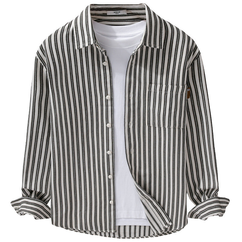 Men Striped Cotton Overshirt with Patch Chest Pocket and Soft Crinkle Finish Mune Fashion