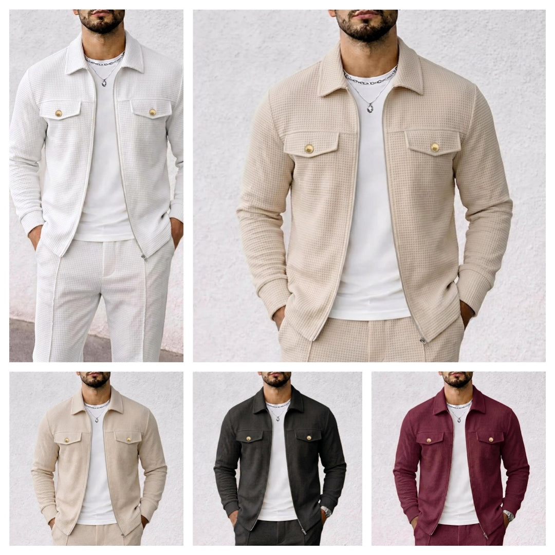Men's structured overshirt jacket with waffle texture, flap pockets and concealed zipper Mune Fashion