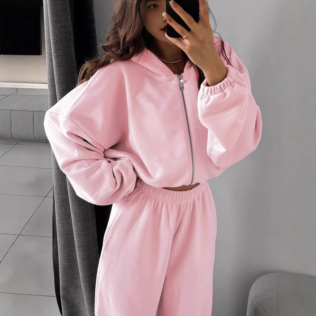 Women nan oversized hoodie jacket with full zip and high waist elastic waistband jogging pants set Mune Fashion