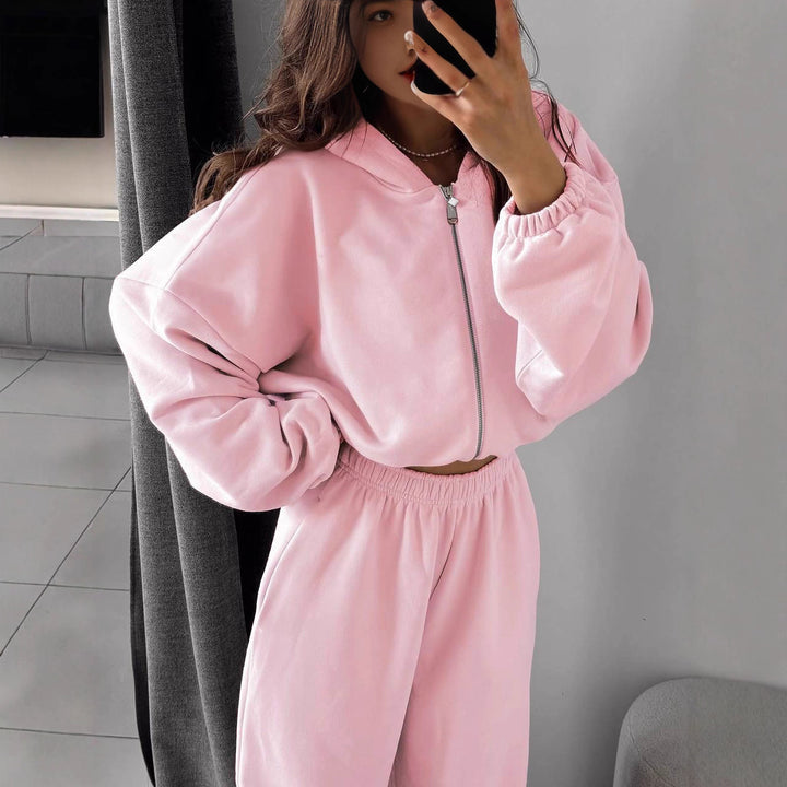 Women nan oversized hoodie jacket with full zip and high waist elastic waistband jogging pants set Mune Fashion