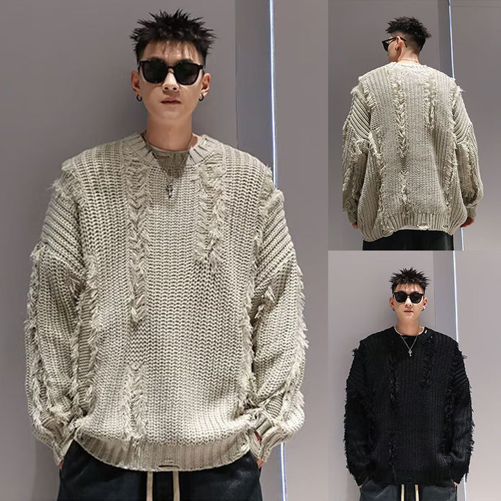 Men's Casual Chunky Knit Sweater with Used Look Mune Fashion