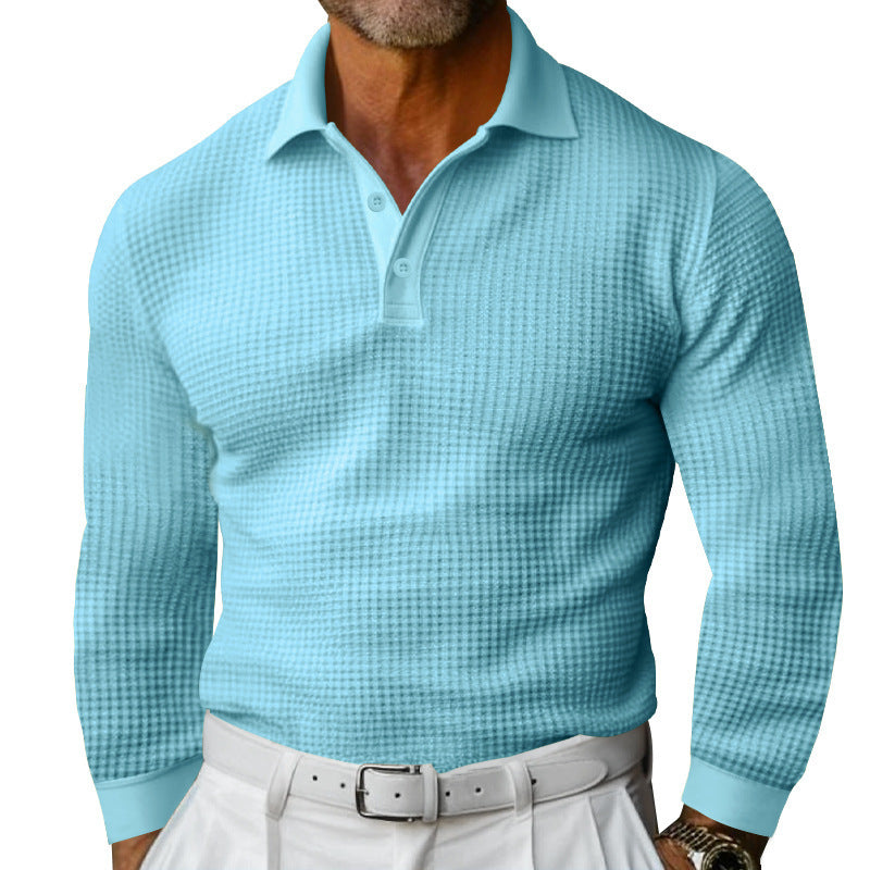 Men's long sleeve polo shirt made of waffle knit with a slim fit, concealed button placket, and shirt collar Mune Fashion