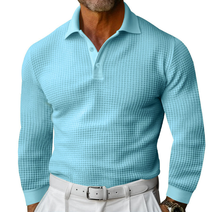 Men's long sleeve polo shirt made of waffle knit with a slim fit, concealed button placket, and shirt collar Mune Fashion