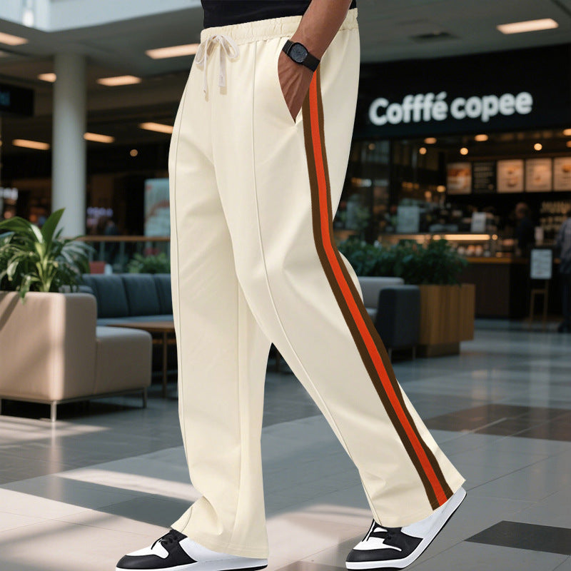 Men's loosely falling casual chinos with side contrast stripe and drawstring waistband Mune Fashion