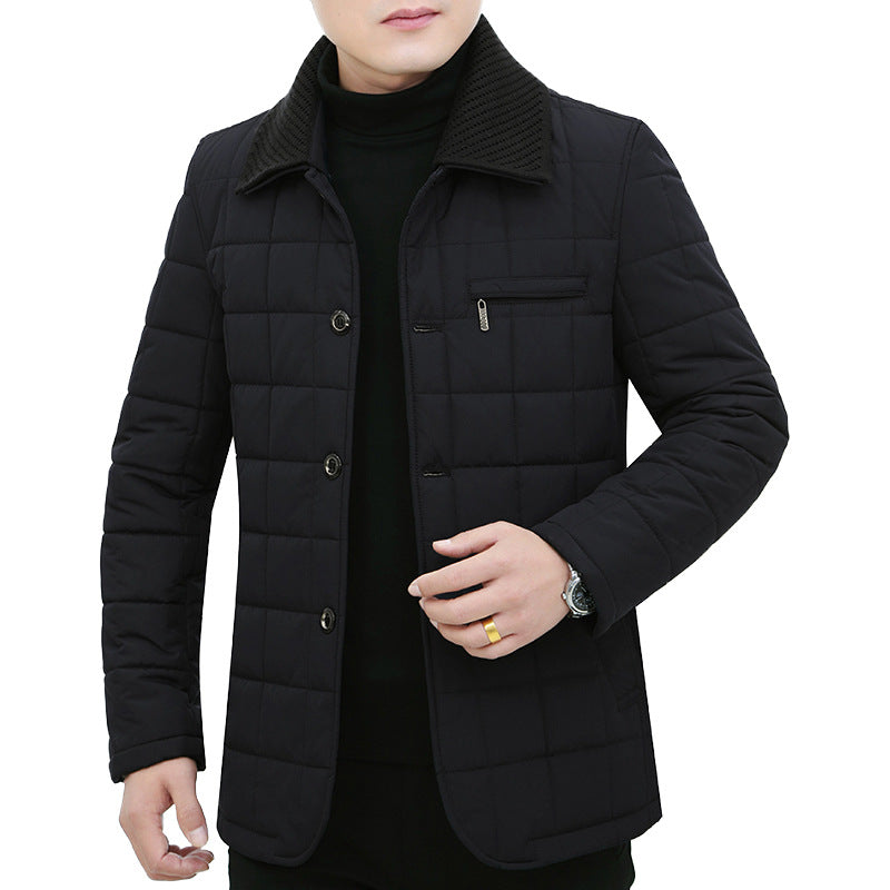 Men's quilted jacket with box quilting, corduroy collar, and chest zip pocket Mune Fashion