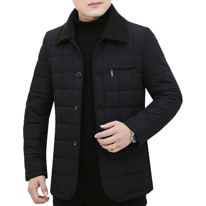 Men's quilted jacket with box quilting, corduroy collar, and chest zip pocket Mune Fashion