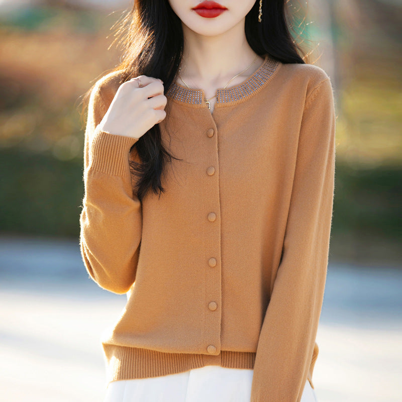 Women Short Cardigan made of ultra-fine cotton mix with sparkling crystal edge and tone-on-tone button placket Mune Fashion