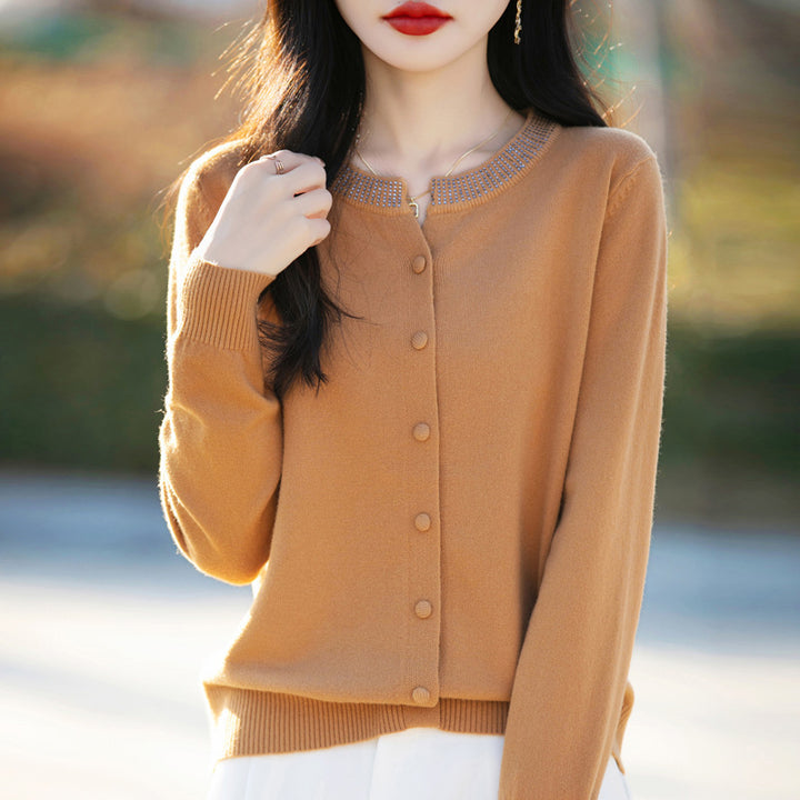 Women Short Cardigan made of ultra-fine cotton mix with sparkling crystal edge and tone-on-tone button placket Mune Fashion