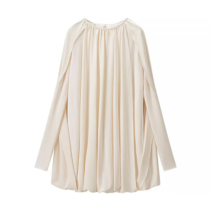 Women nan pleated cape top with wide fall, long sleeve slits, and elastic round neckline Mune Fashion
