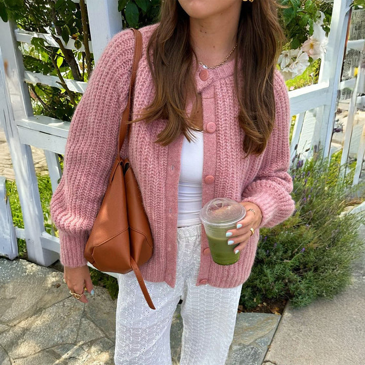 Women's large knitted oversized cardigan with coconut button placket and dropped shoulders Mune Fashion