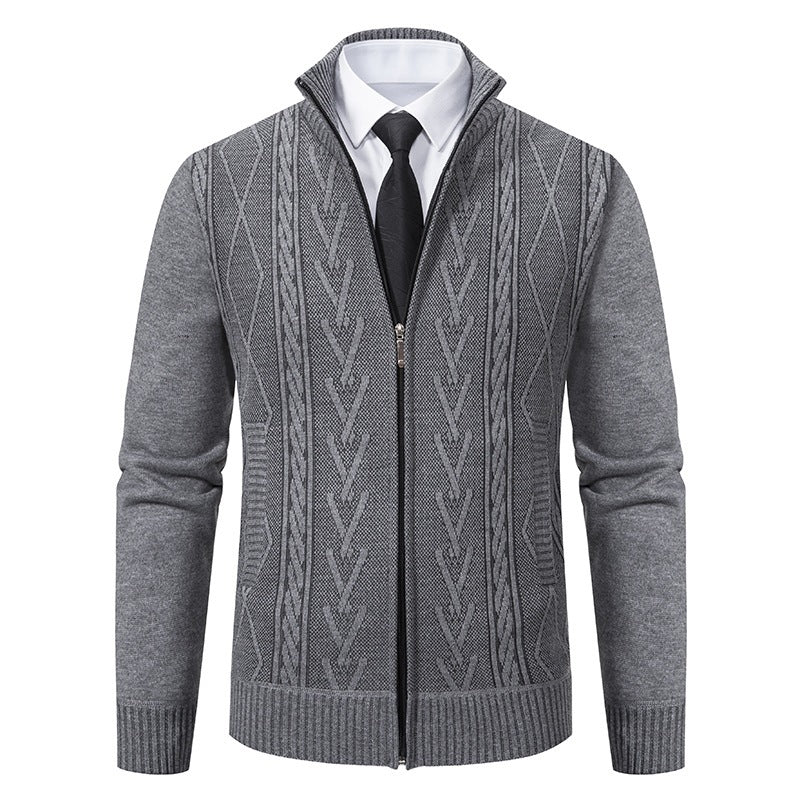 Men's fine-knit zip jacket with geometric jacquard pattern, stand-up collar, and side pockets Mune Fashion
