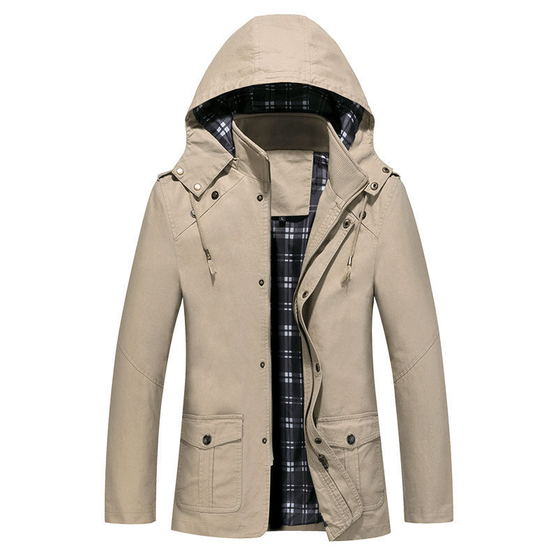 Men's lightweight cotton canvas parka with hood and checkered lining Mune Fashion